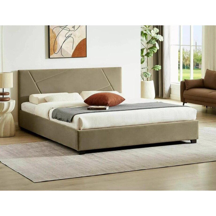 Łóżko tapicerowane COLUMBIA VELVET 160x200 beżowe z pojemnikiem