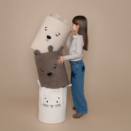 kosz na zabawki sipo, wersja premium boucle, zamykany na ściągacz, beżowy miś, xl