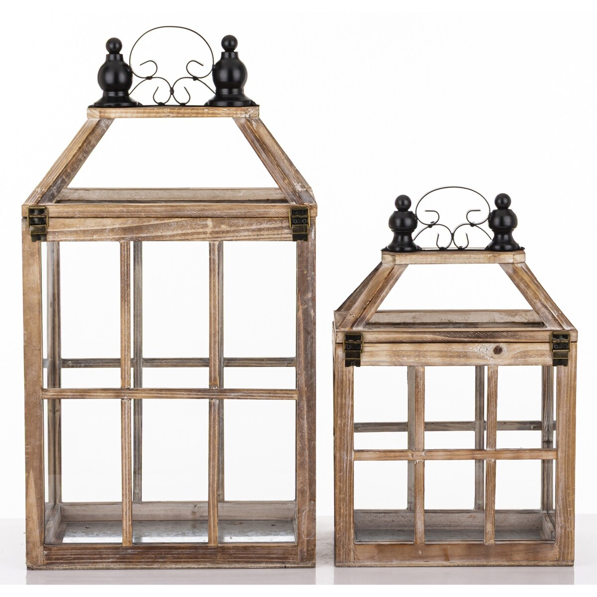 Lampion drewniany komplet 2 szt. brązowy 57x30x21 cm LATERNE