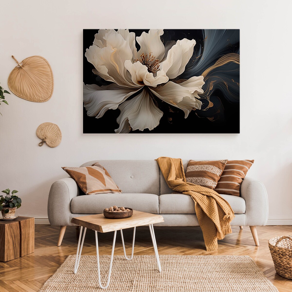 Obraz Do Salonu Sypialni Biały Kwiat Abstrakcja Styl Glamour 3D 120x80cm