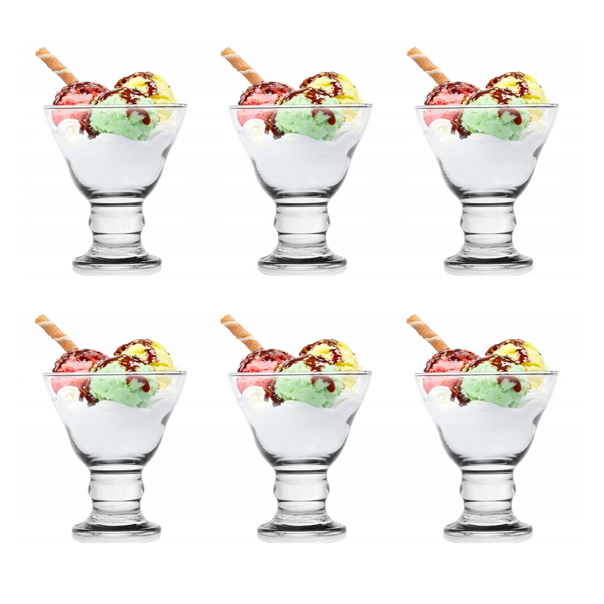 Pucharek do deserów lodów szklany na stopce 310ml 6szt Pucharki Zestaw Komplet