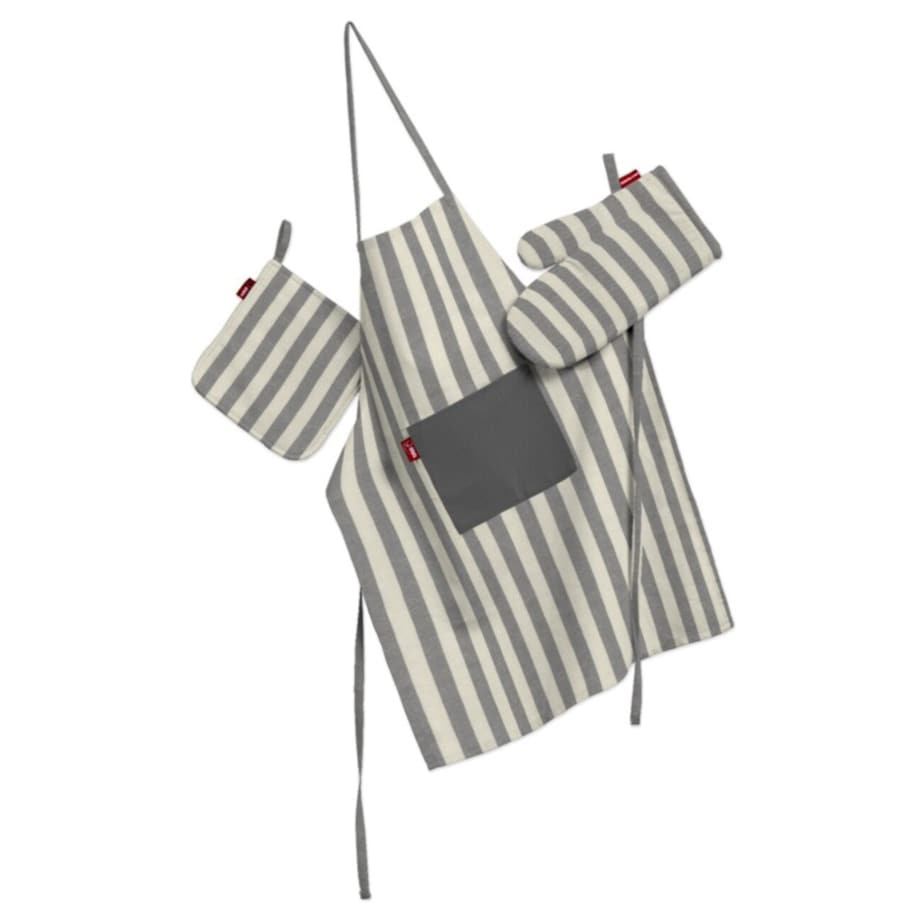 Komplet kuchenny fartuch,rękawica i łapacz, szaro-białe pasy (1,5cm), kpl, Quadro