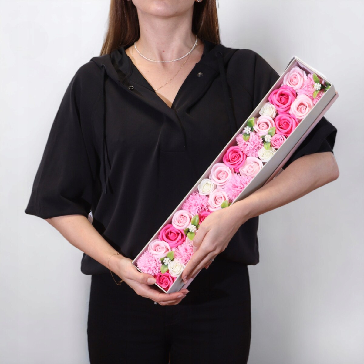 FLOWER BOX DŁUGI pudełko kwiatów MYDLANYCH pachną na urodziny DZIEŃ kobiet