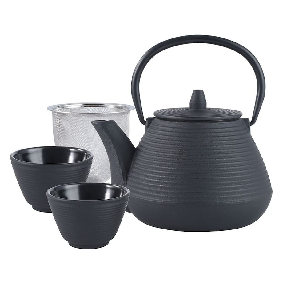 Czajniczek żeliwny Zaparzacz do herbaty 1.0L zestaw z żeliwnymi filiżankami czarkami KINGHOFF