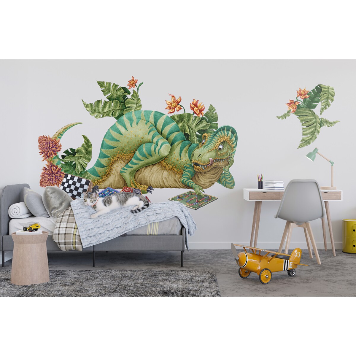 Zestaw naklejek na ścianę, Dinozaur z planszówką, 100cm
