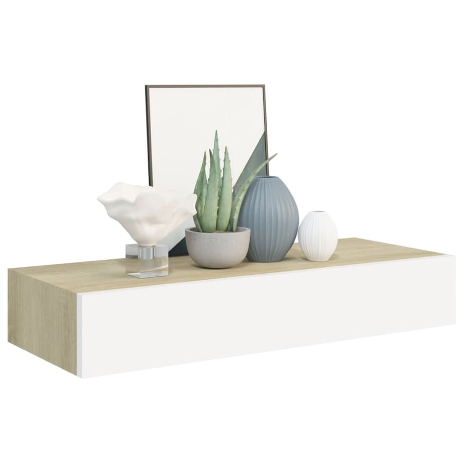 vidaXL Półki ścienne do szuflad 2 szt. Dąb i biel 60x23,5x10cm MDF