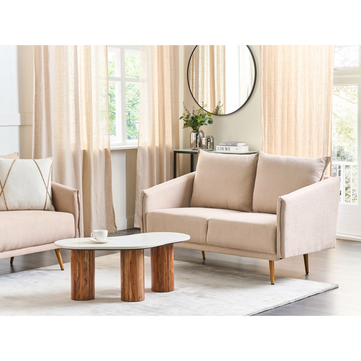 Sofa 2-osobowa welurowa beżowa MAURA