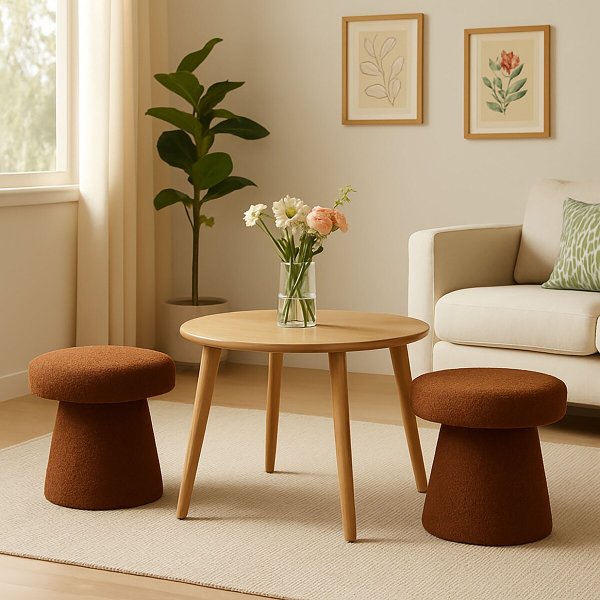 Pufa okrągła tapicerowana TEDDY grzybek boucle, Ø 43 x 38 cm