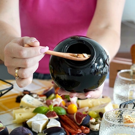 Pojemnik kuchenny z drewnianą łyżeczką na sól przyprawy herbatę ceramika