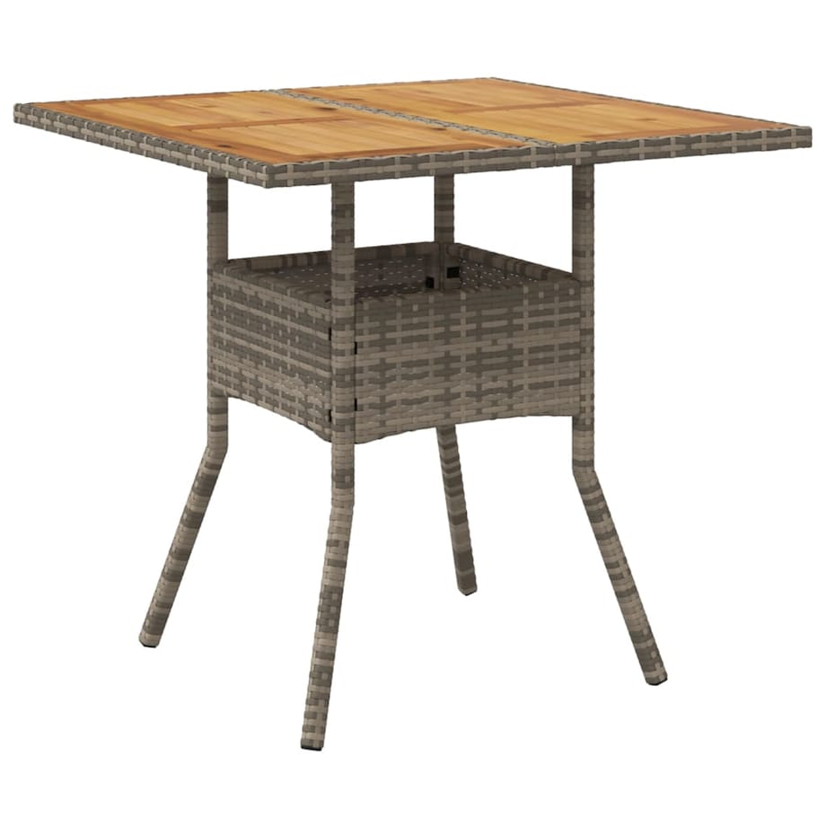 vidaXL Stół ogrodowy z akacjowym blatem, szary, 80x80x75 cm, rattan PE