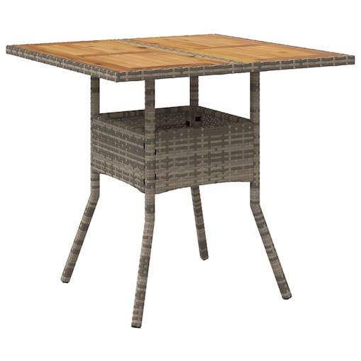 vidaXL Stół ogrodowy z akacjowym blatem, szary, 80x80x75 cm, rattan PE