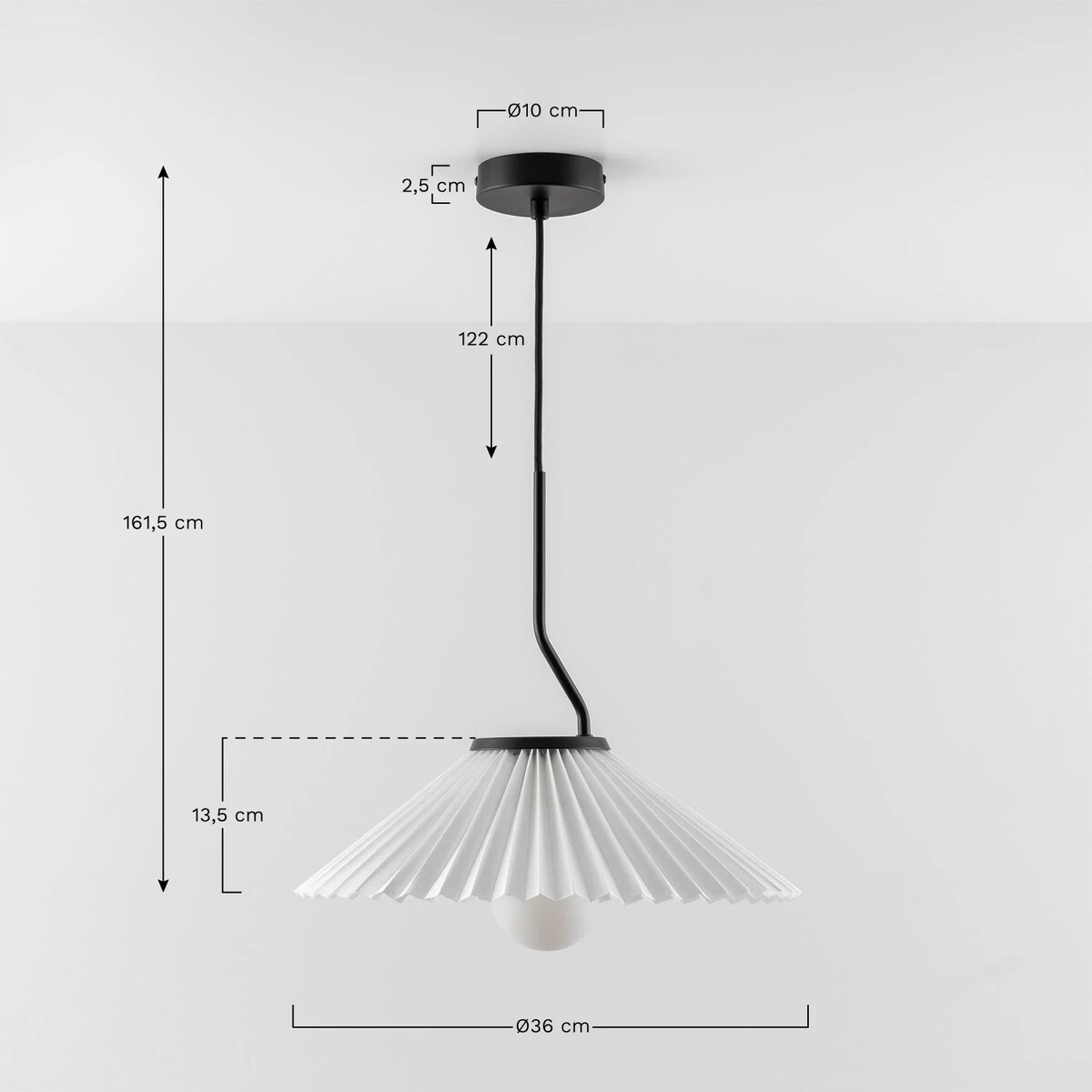 Lampa wisząca z metalu i tkaniny, biała Plisse Ø36 cm