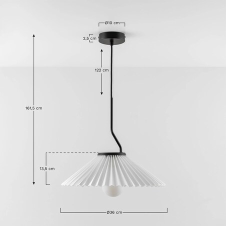 Lampa wisząca z metalu i tkaniny, biała Plisse Ø36 cm