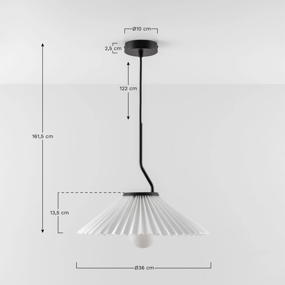 Lampa wisząca z metalu i tkaniny, biała Plisse Ø36 cm