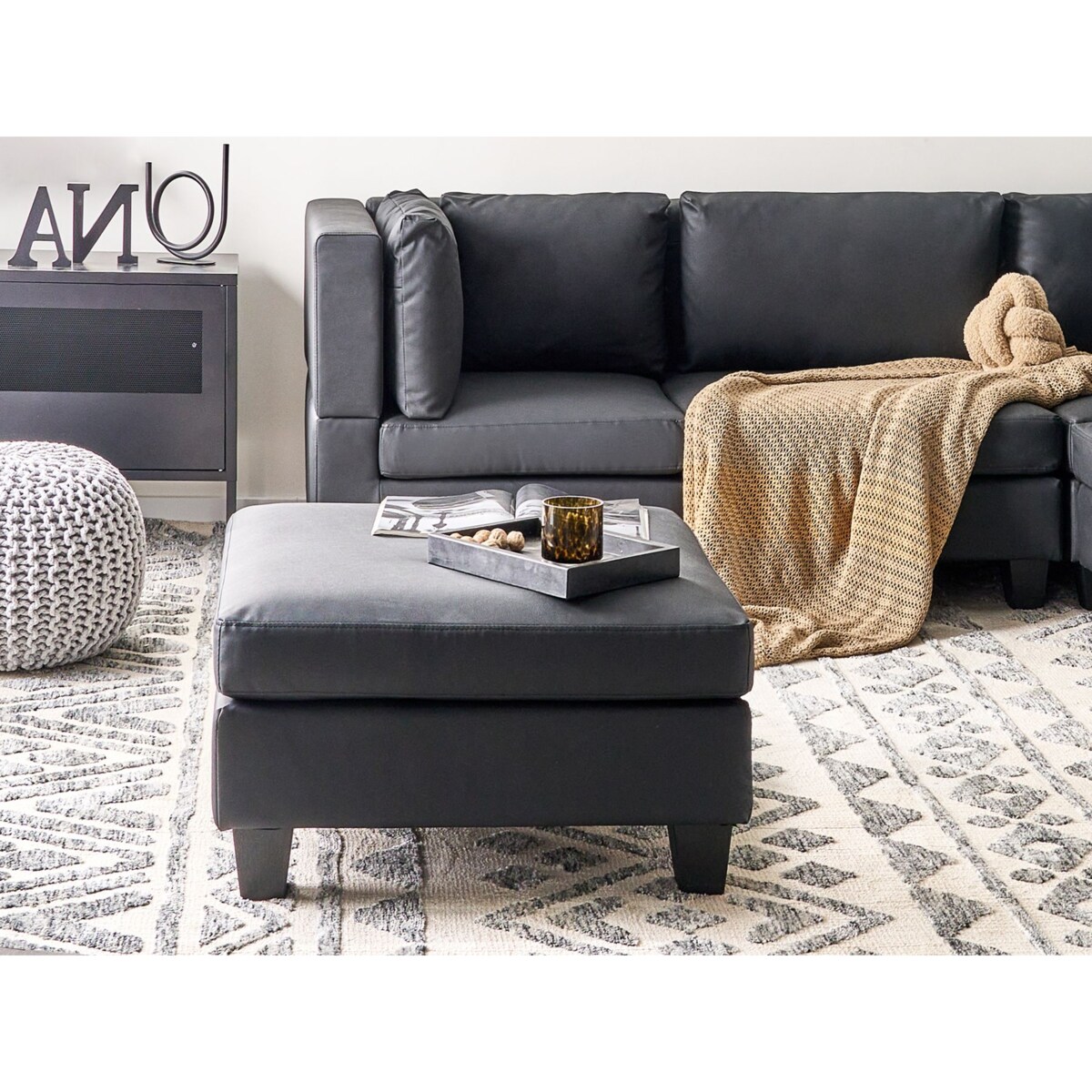 Otomana ekoskóra czarna UNSTAD