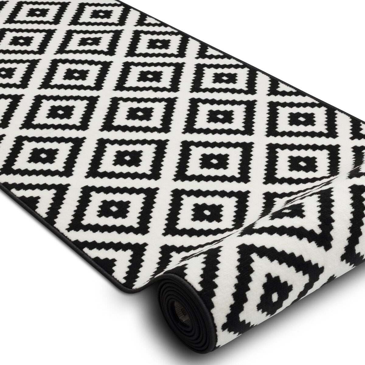 CHODNIK BCF MORAD Ruta romby czarny / krem 90 90x790 cm