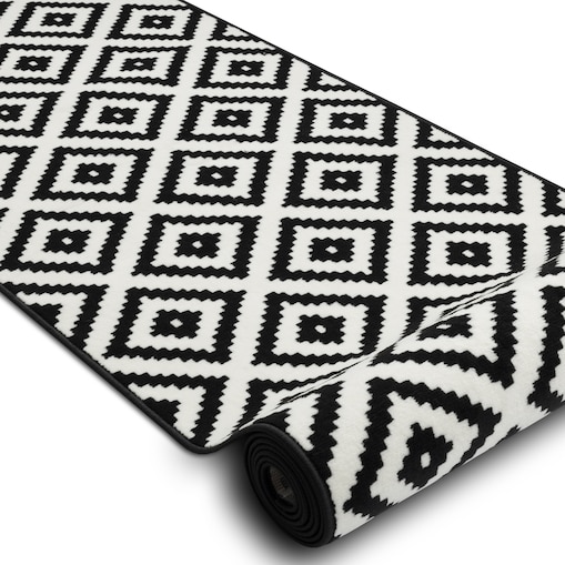 CHODNIK BCF MORAD Ruta romby czarny / krem 90 90x790 cm