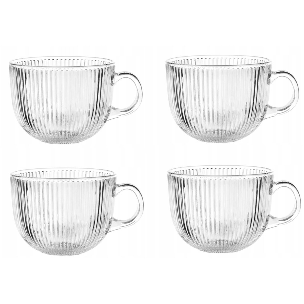 4x SZKLANKA KUBEK DUŻA w paski plisy 510 ml szkło filiżanka na napoje jumbo