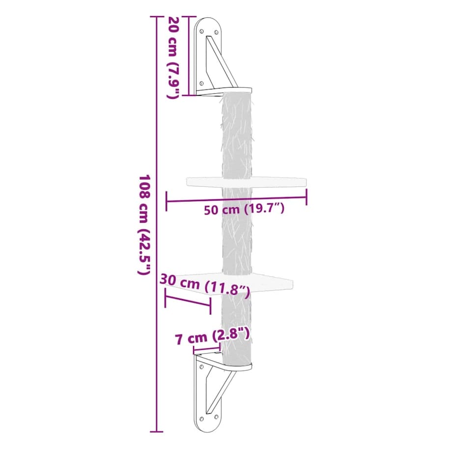 vidaXL Ścienne drzewko dla kota z drapakiem, jasnoszare, 108 cm