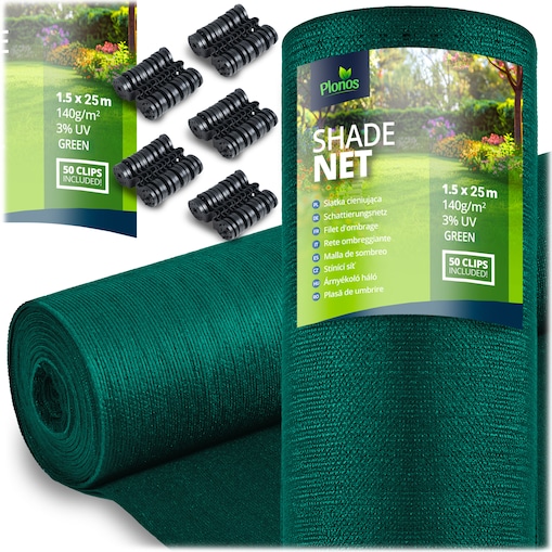Siatka cieniująca Plonos 1,5x50m maskująca mata na płot ogrodzenie osłona zielona 90% + UV