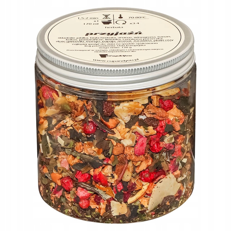 Herbata biała sypana PRZYJAŹŃ o smaku pomarańczy z limonką PREMIUM Cup&You - herbata liściasta sypana mieszanka napar susz - gotowa na prezent upominek