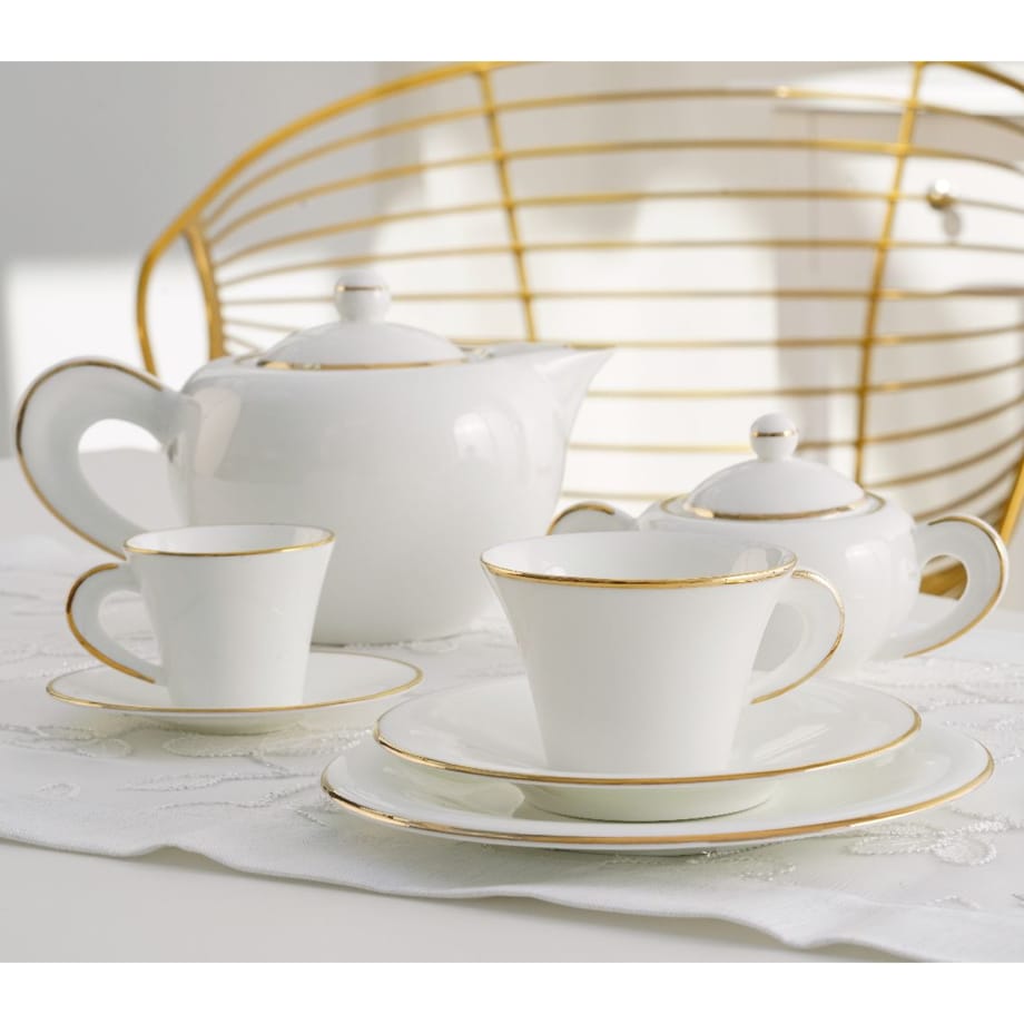 VILLA ITALIA Filiżanka do kawy herbaty porcelanowa 200 ml ze spodkiem NAOMI GOLD