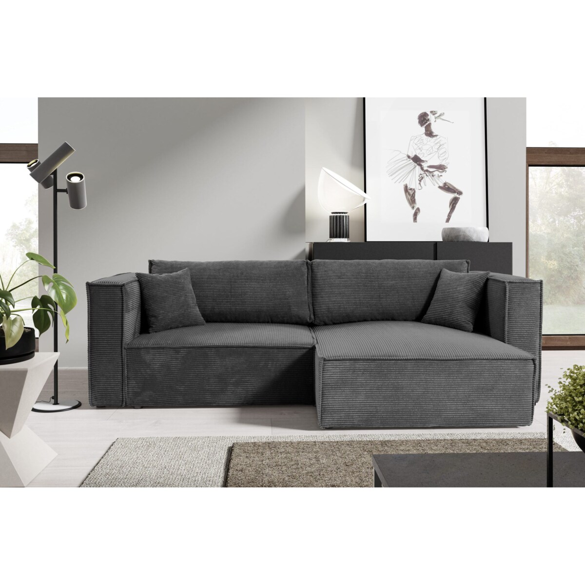 Narożnik KEYMON z funkcją spania sztruks Kolor: POSO 60