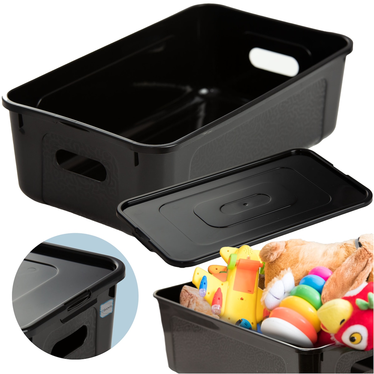 Pojemnik Pudło Plastikowe 34X20X10 Cm 7 L Z Pokrywą Do Przechowywania Czarne