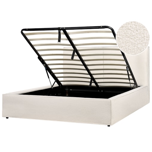 Łóżko z pojemnikiem Boucle MOISSAC 160 x 200 cm Złamana biel