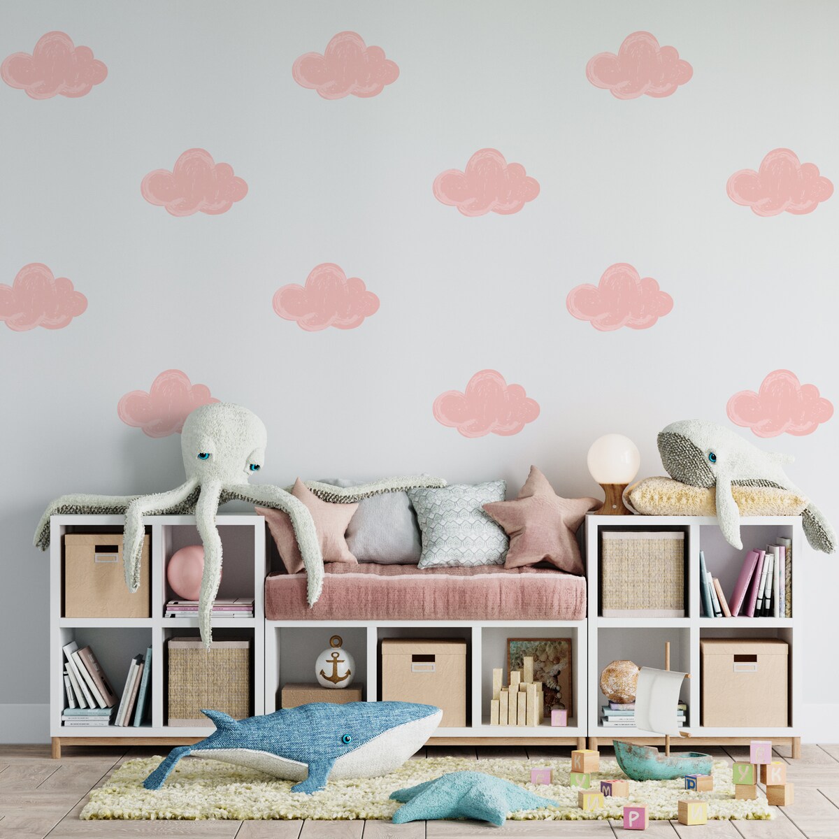 Naklejki Dla Dzieci Różowe Chmury Pastelowe Chmurki Styl Boho Zestaw 60x30cm