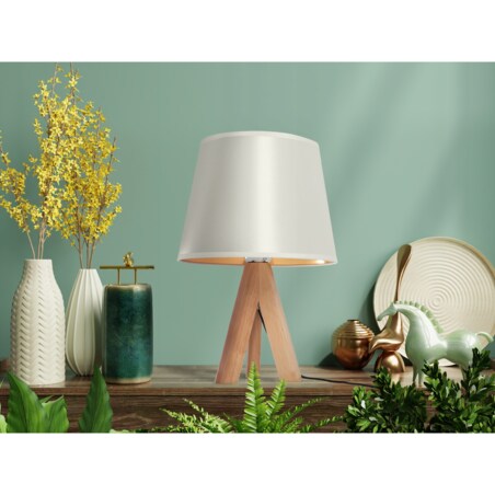 Lampka Nocna Stojąca Stołowa Biała Drewno Abażur