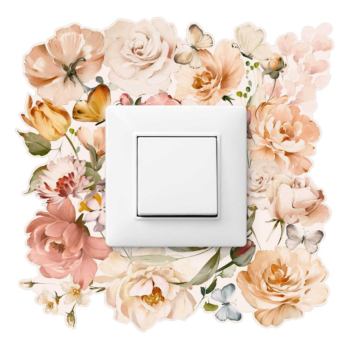 Naklejka Pod Kontakt Włącznik Kwiaty Róże Piwonie Motyle Boho Dla Dzieci 20x20cm