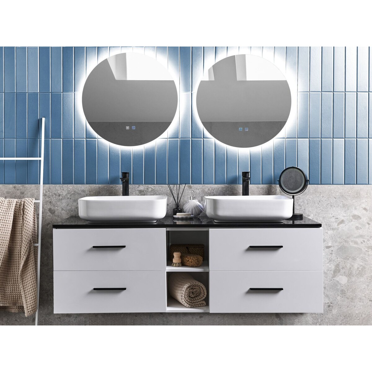 Zestaw mebli łazienkowych z podwójną umywalką i lustrami biały PILAR