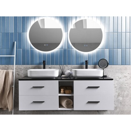Zestaw mebli łazienkowych z podwójną umywalką i lustrami biały PILAR