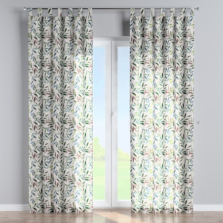 Zasłona na szelkach 1 szt. 130x260 zielone gałązki na białym tle