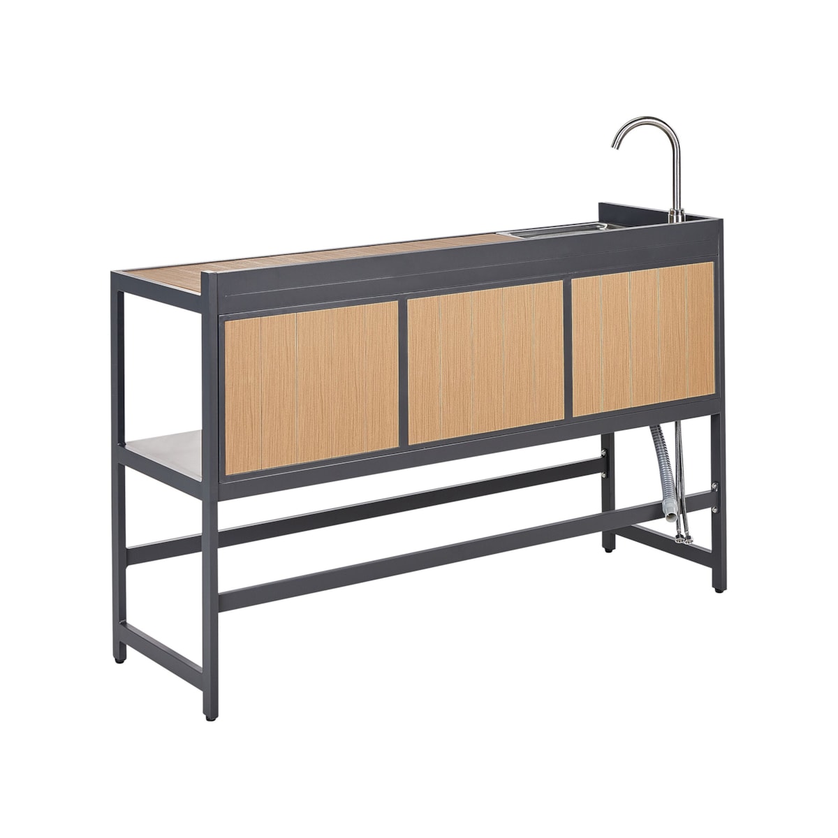 3 częściowa kuchnia ogrodowa szafka i wyspa ze zlewem jasne drewno ORTISEI