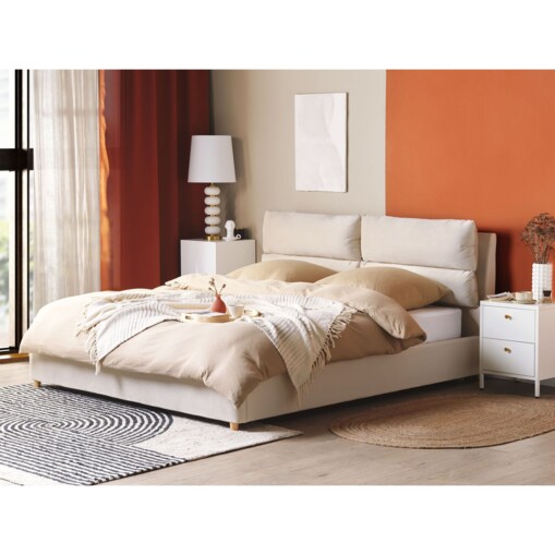 Łóżko z pojemnikiem welurowe 180 x 200 cm beżowe BATILLY