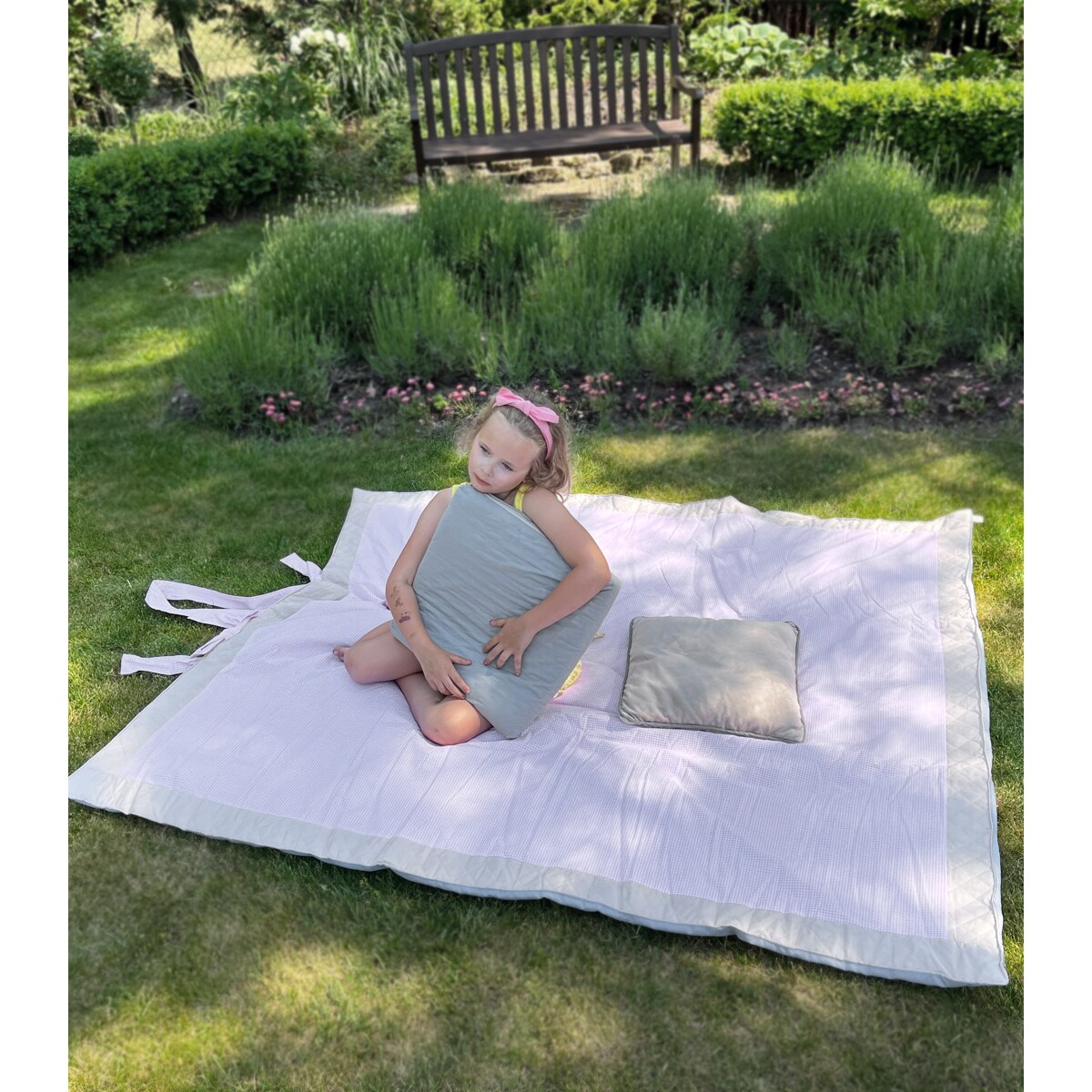 Kratka Vichy Pink – Koc piknikowy XXL – mata piknikowa 180×160 cm