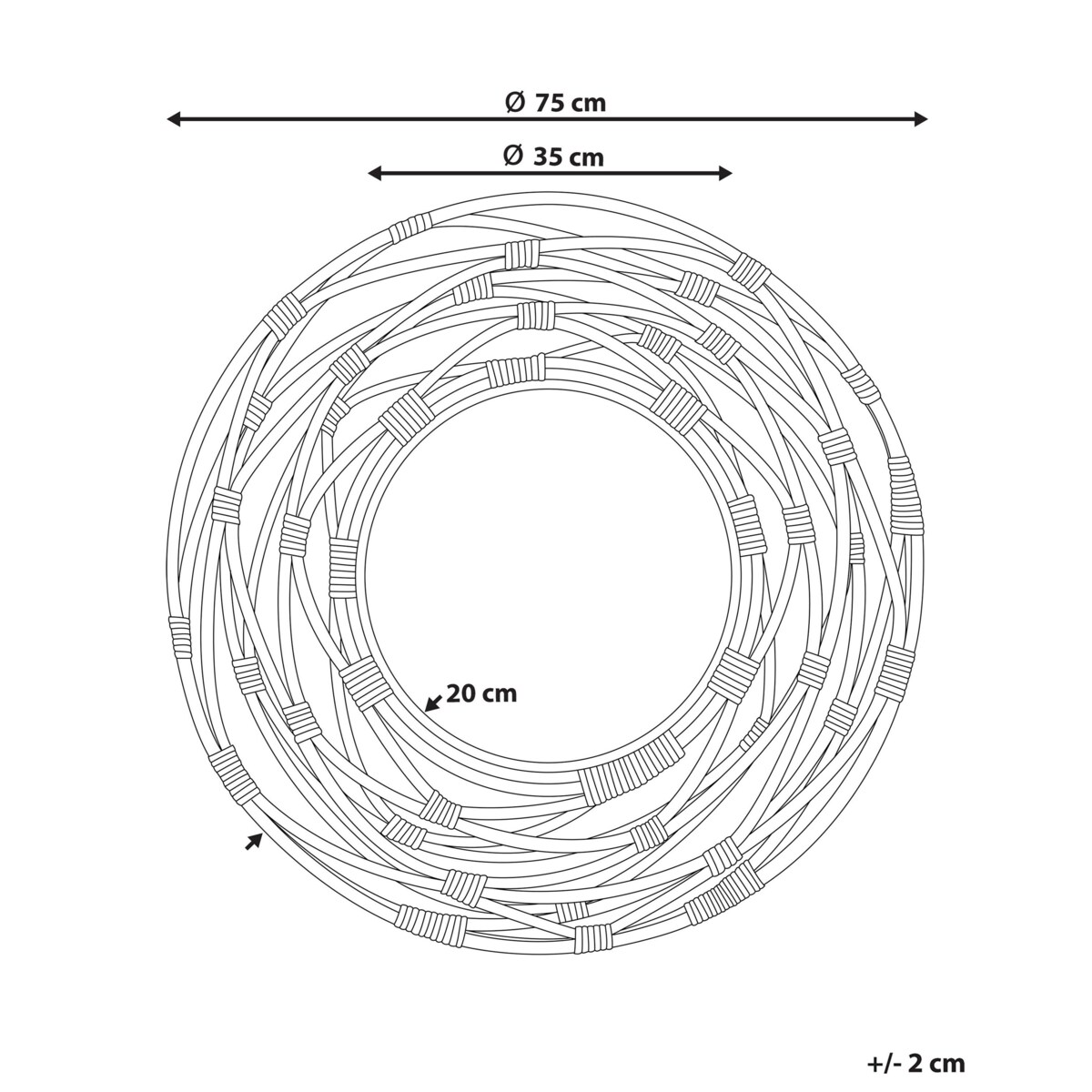 Rattanowe okrągłe lustro ścienne ø 75 cm brązowe BURGIS