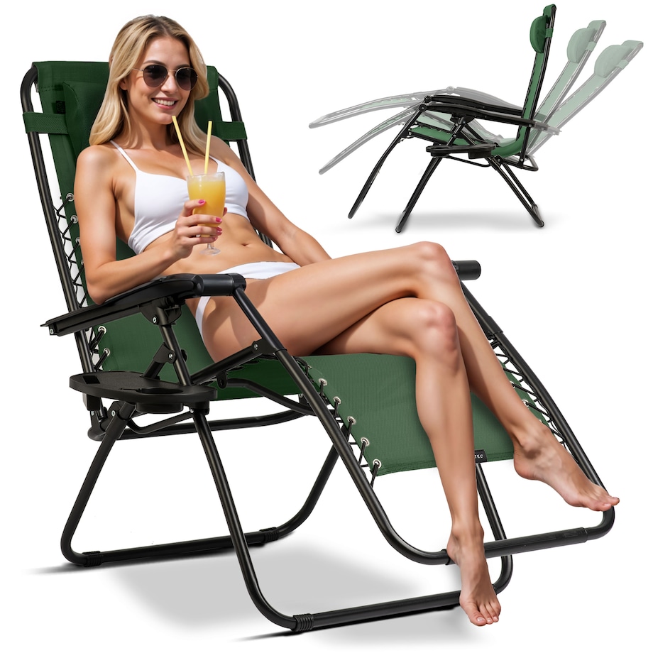 Leżak ogrodowy grawitacyjny Sofotel plażowy zielony składany fotel na taras balkon