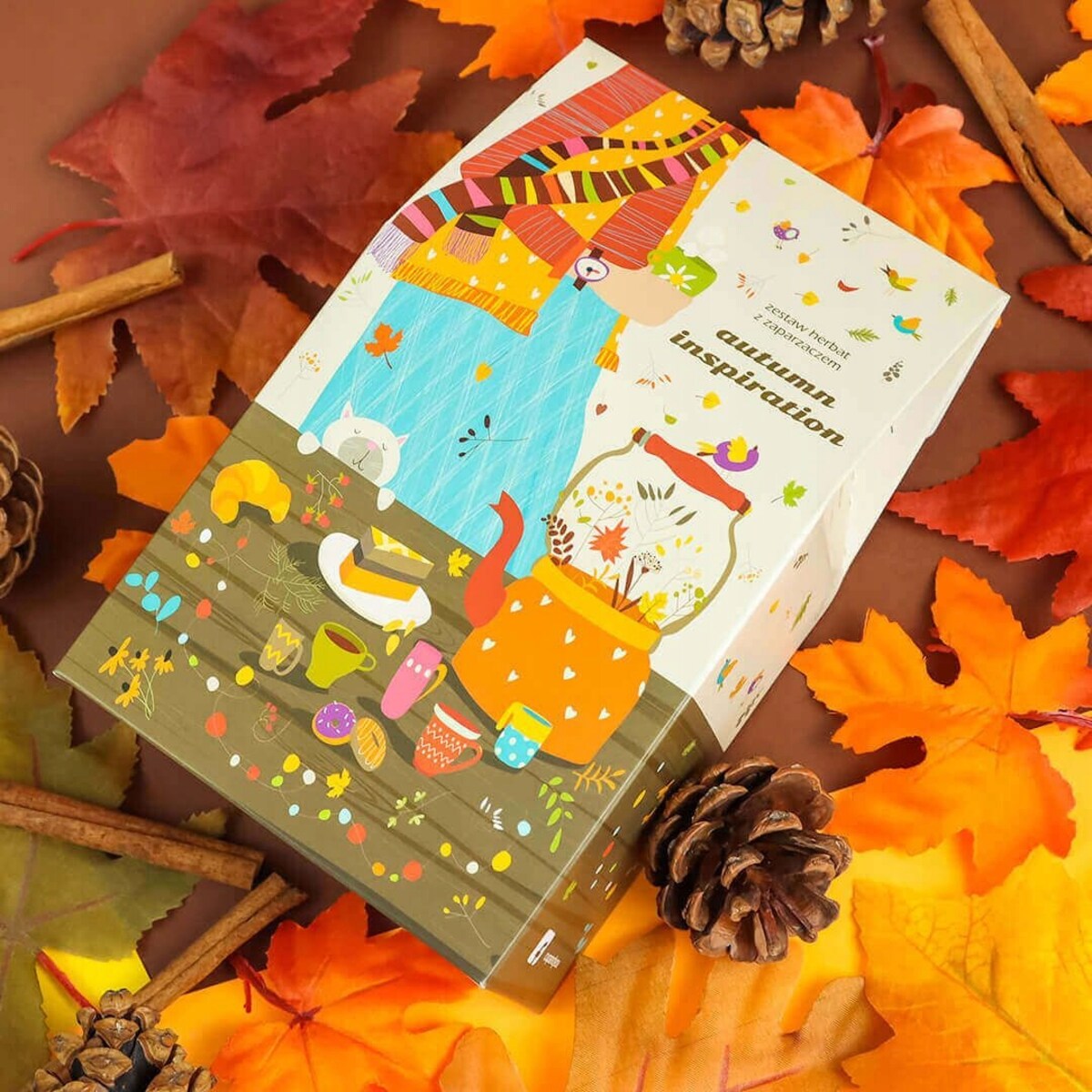 Zestaw mix 10 jesiennych herbat sypanych z zaparzaczem AUTUMN INSPIRATION - box prezentowy upominkowy dla kobiety faceta mamy taty babci dziadka niej niego