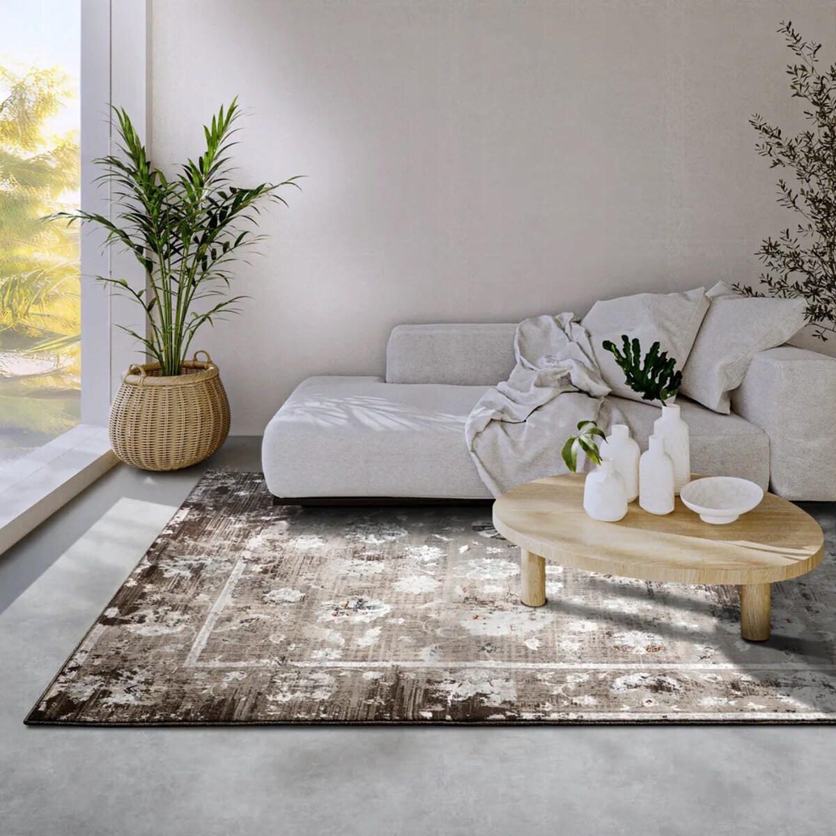 Dywan tradycyjny do salonu 155x235cm,klasyczny kremowo brązowy, miekki włos