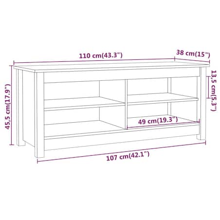 vidaXL Szafka na buty, biała, 110x38x45,5 cm, lite drewno sosnowe
