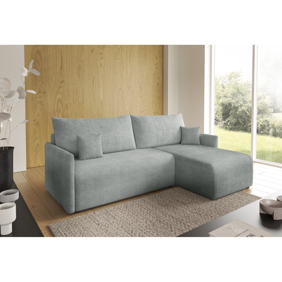 Narożnik z funkcją spania VALIA i pojemnikiem na pościel, jasno-szary