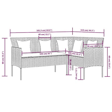vidaXL Sofa w kształcie litery L z poduszkami, rattan PE, szara