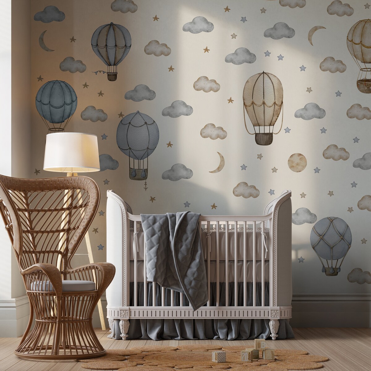 Naklejki Na Ścianę Dla Dzieci Balony Chmury Gwiazdy Księżyce Boho ZESTAW 60x30cm