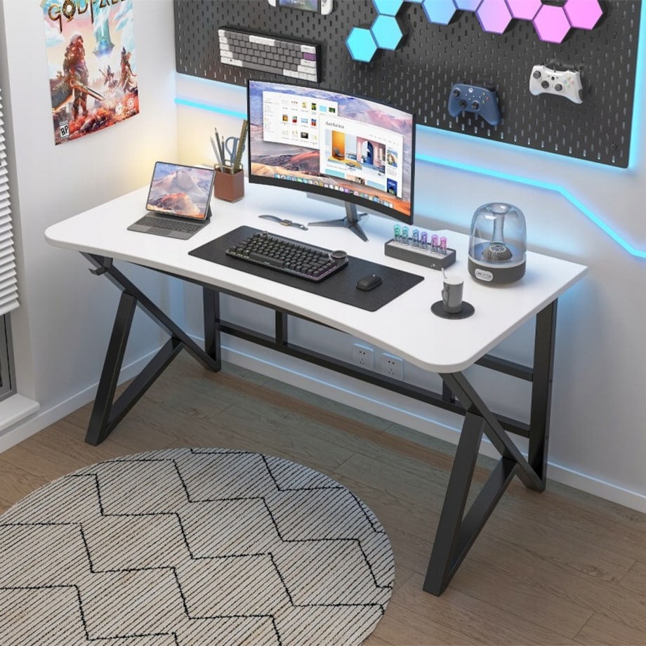 Biurko Komputerowe Białe Gamingowe Nowoczesne Dla Gracza Loft Duże 120 Cm