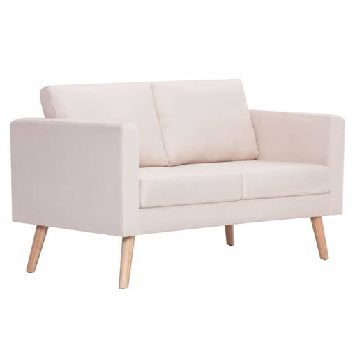vidaXL Sofa 2-osobowa, materiałowa, kremowa