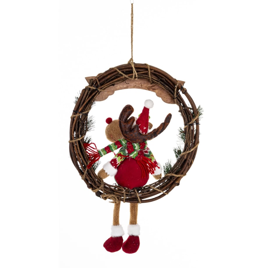 Dekoracja - figurka renifer w kole w zielonym ubranku 47x33x10 cm