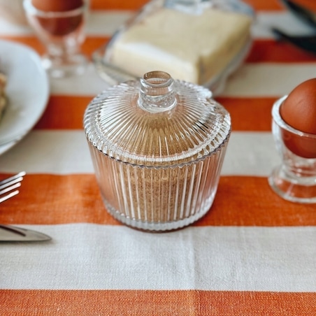 SZKLANA przezroczysta W PRĄŻKI CUKIERNICA cukierniczka 200 ml na cukier